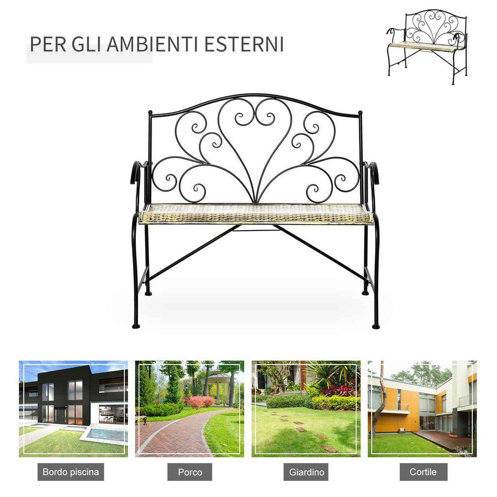 Outsunny Iron Garden Bench, Vintage Style 2-Seater Outdoor Bench, 100x 50x88cm, Black