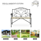 Outsunny Iron Garden Bench, Vintage Style 2-Seater Outdoor Bench, 100x 50x88cm, Black