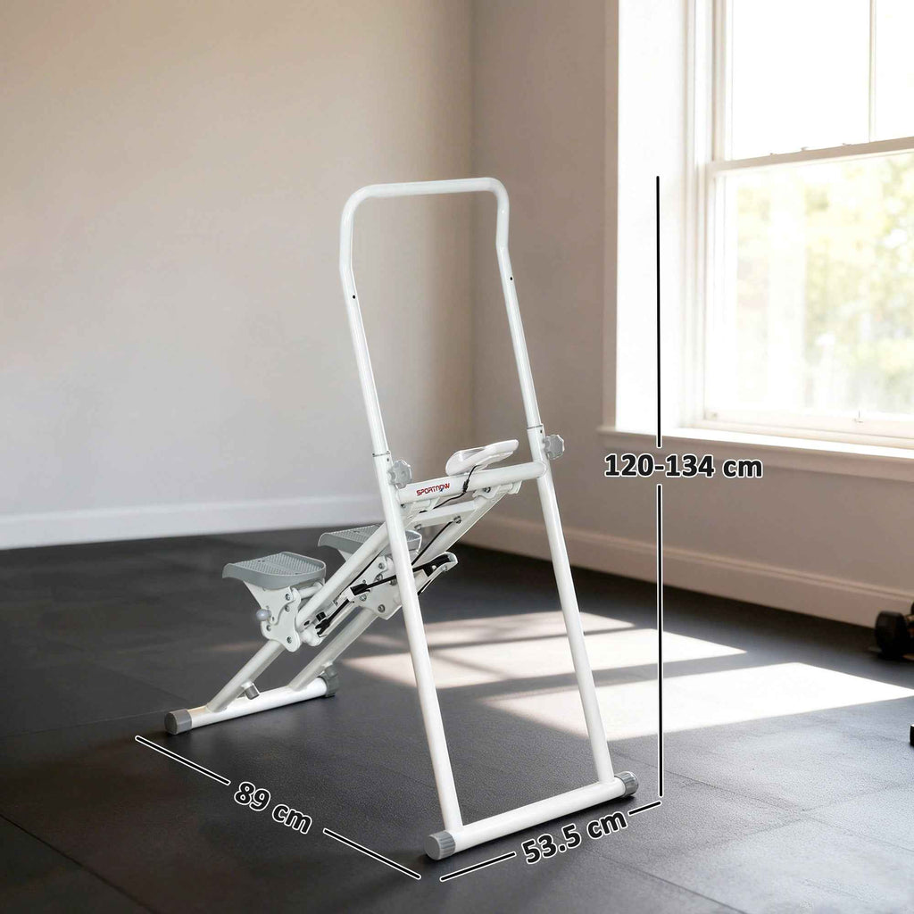 SPORTNOW Folding Vertical Climber Stepper with Adjustable Handle, Non-Slip Pedals and LCD Monitor, White