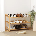 3-Tier Shoe Rack with Bamboo Slatted Shelves for 12 Shoes, 76 x 33 x 50.8 cm, Wood Color