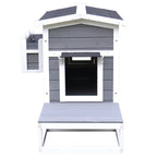 Raised Cat Kennel with Balcony and Waterproof Roof for Garden Wood 115x66.5x74.7cm Gray