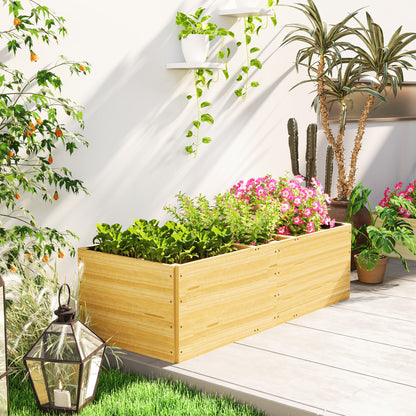 Outdoor Planter in Fir Wood Divided into 3 Areas with Non-Woven Fabric Layer, 140x60x40 cm