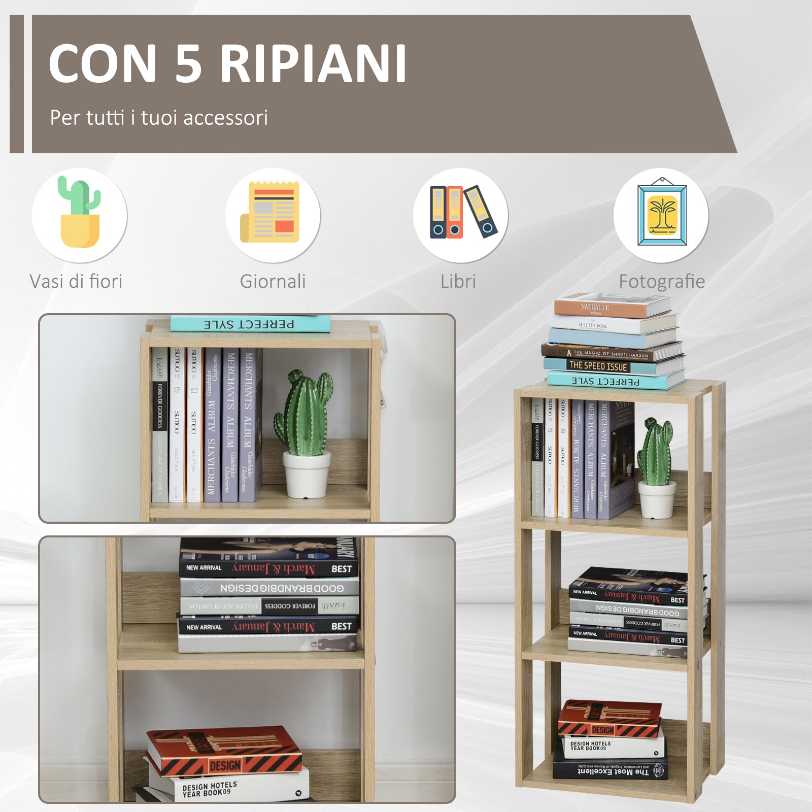 Wall-Mounted Wooden Bookcase with 3 Shelves, Anti-Tip, Non-Slip Feet, 40x29.2x87.9cm