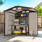 Steel Garden Shed with Vents and Latch, 1.9x1.3m, Oak Color