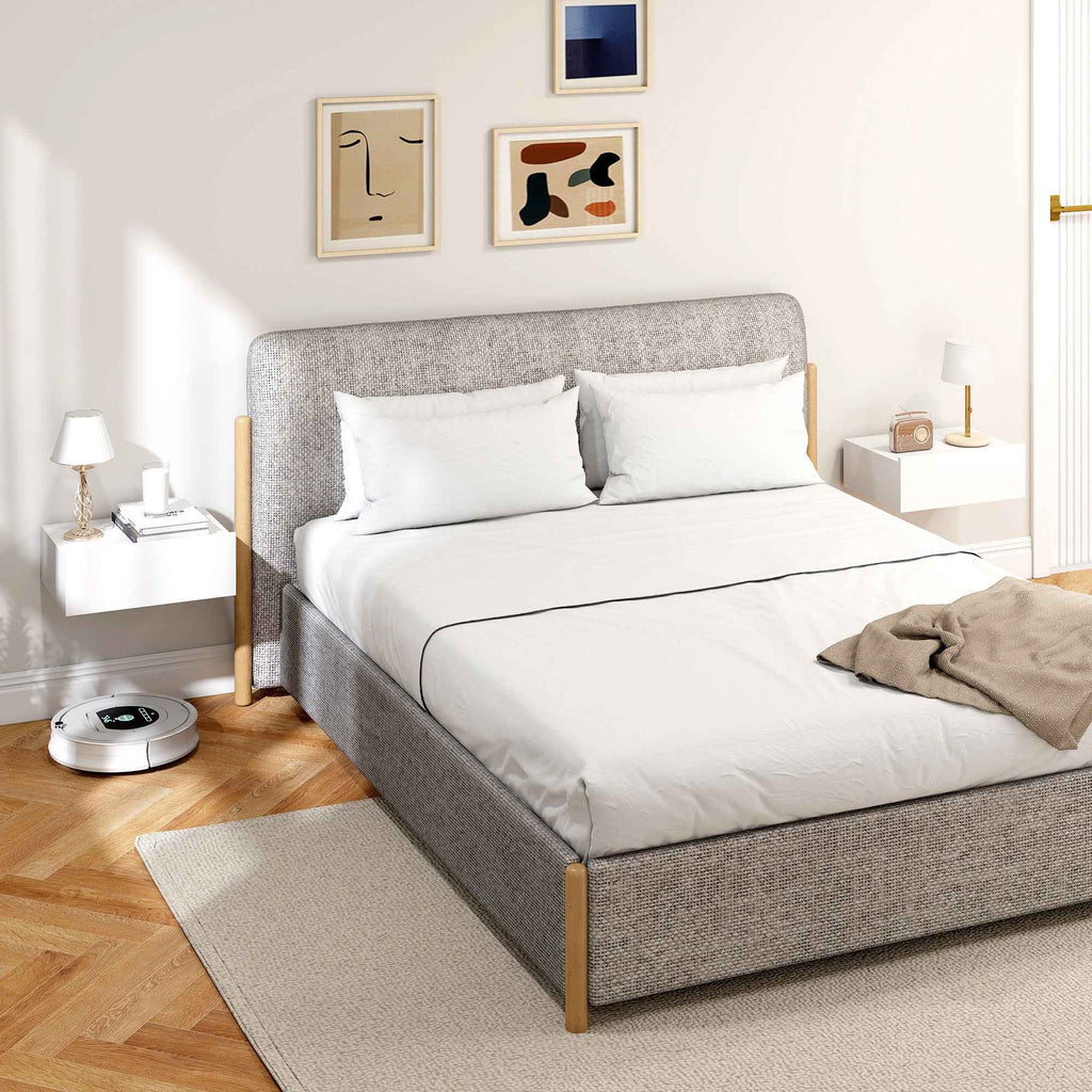 HOMCOM Set of 2 Modern Floating Bedside Tables with Wooden Drawer, 40x30x15cm, White