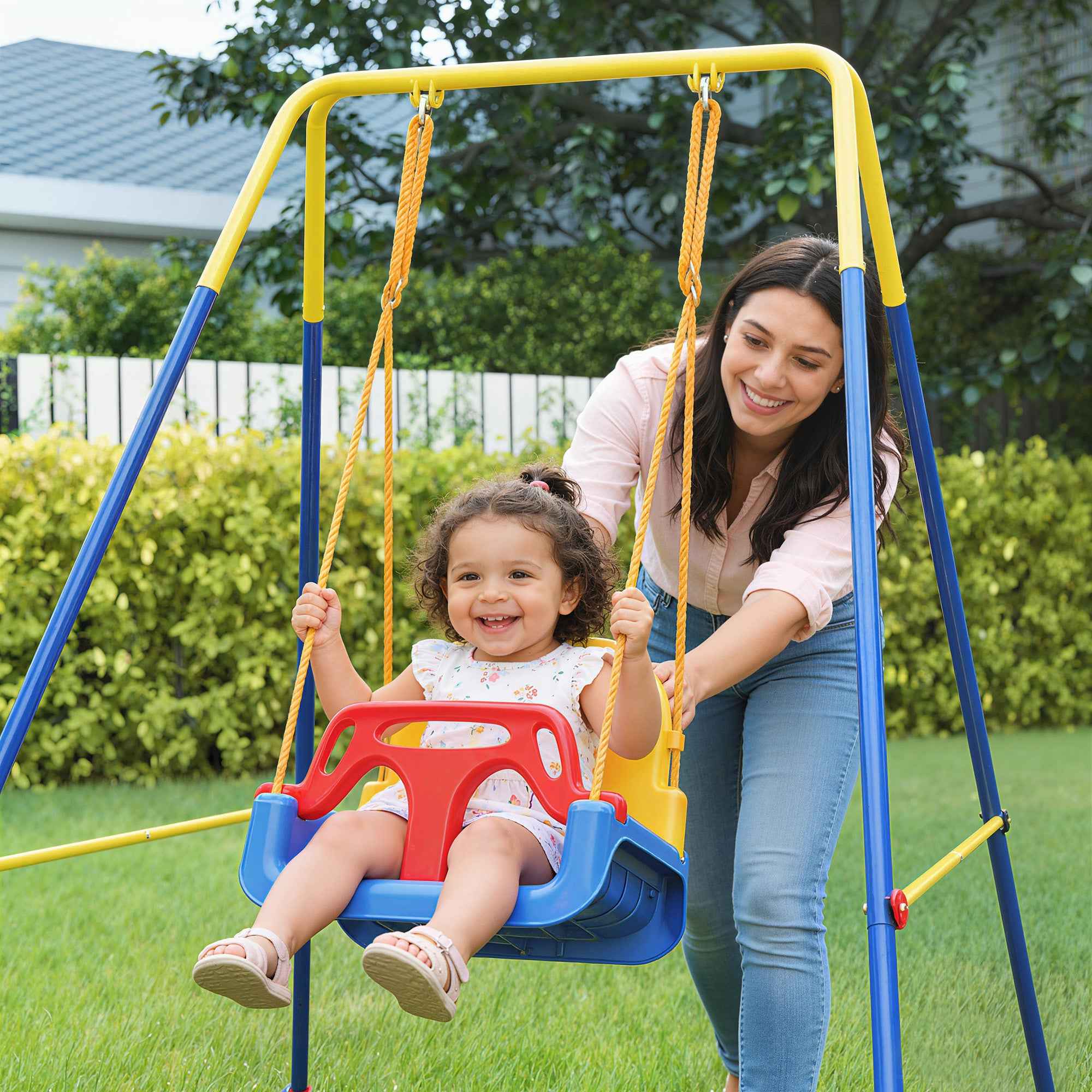 AIYAPLAY Adjustable Children's Garden Swing with Backrest and Barrier, Made of Steel and PP, 128x155x157 cm, Blue