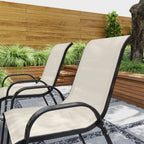 Outsunny Set of 4 Stackable Garden Chairs with Curved Armrests, Steel and Breathable Fabric, 54x71x93 cm, Beige