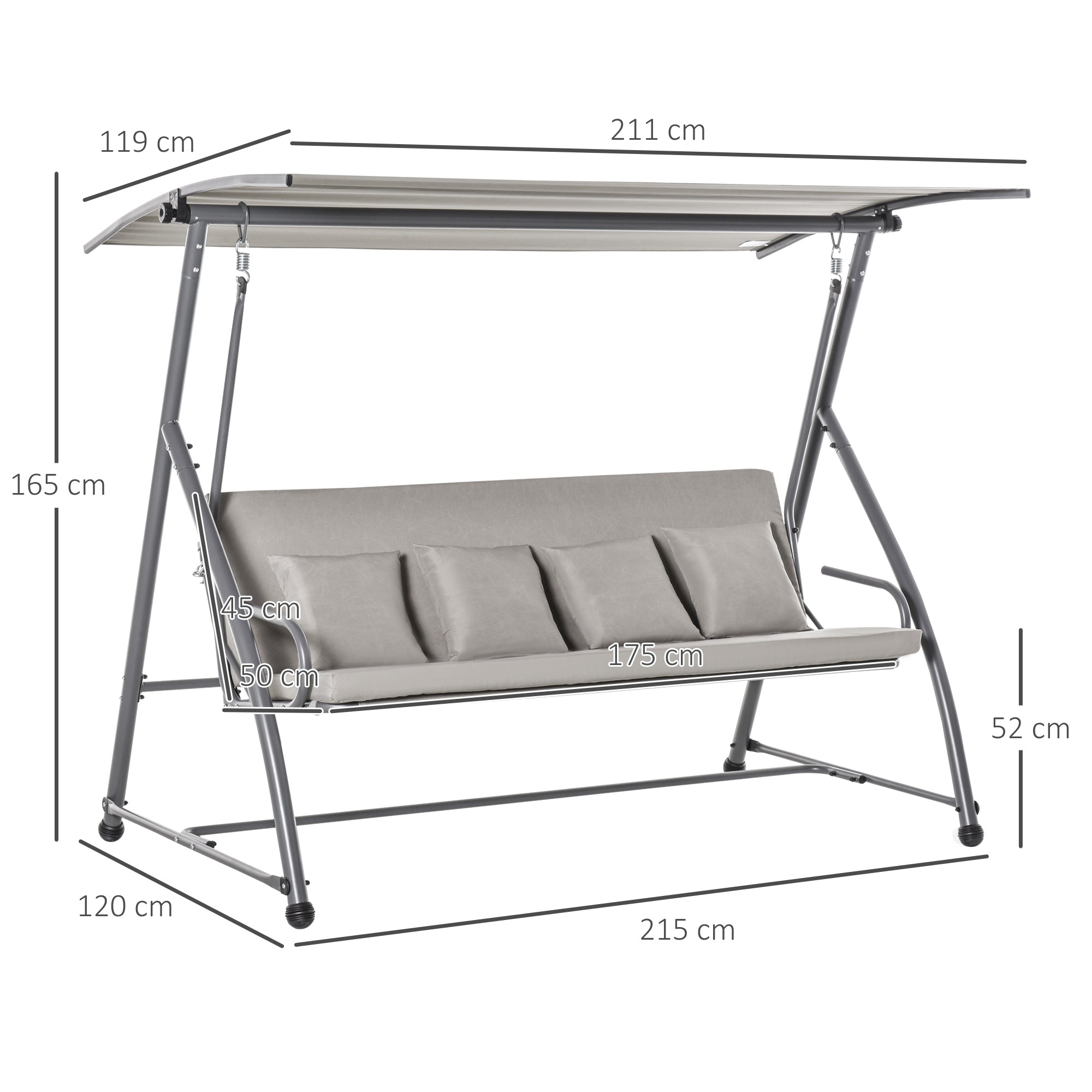 2-in-1 Outdoor Swing for 3 People Convertible to a Bed with Canopy, 218x120x168cm, Light Khaki