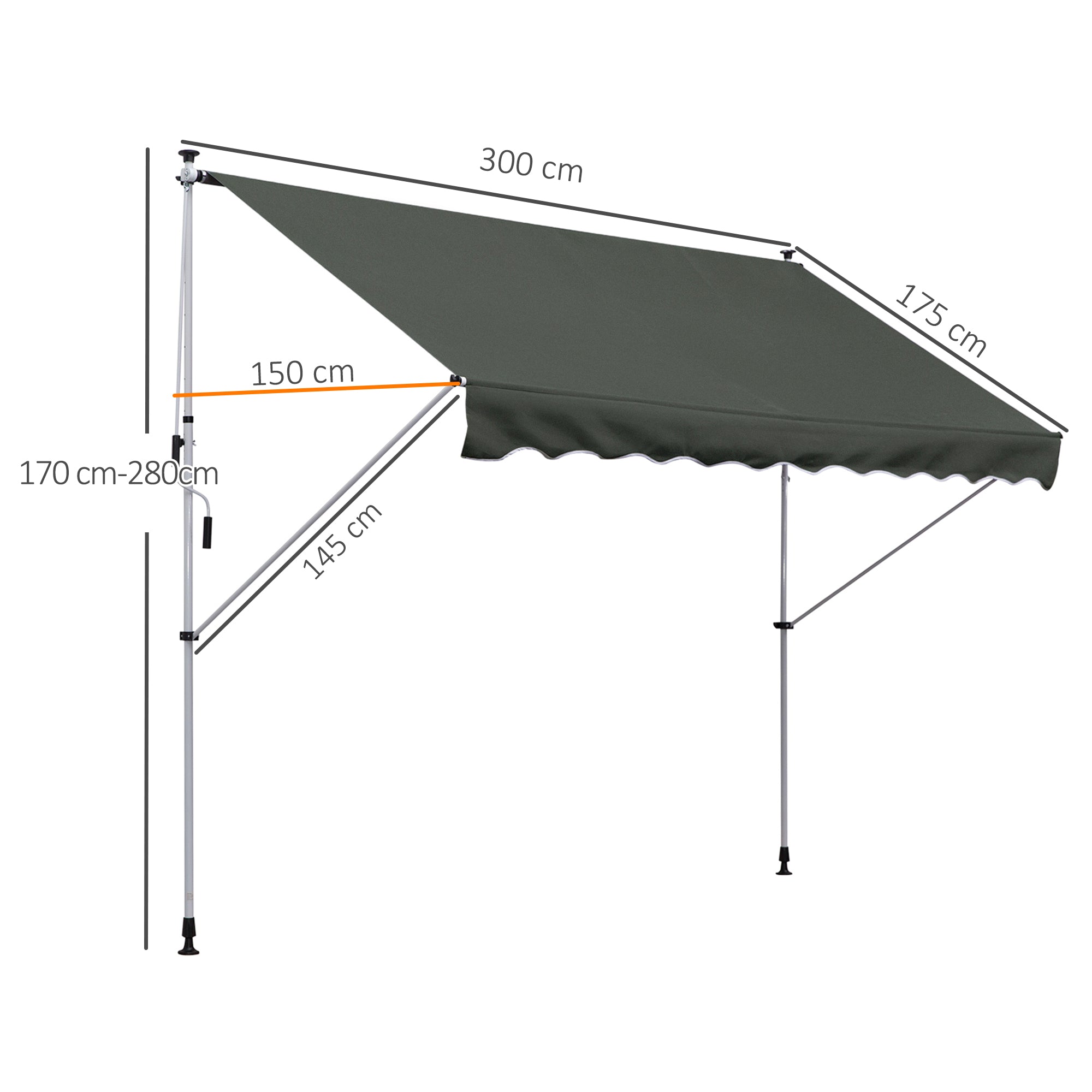 Outsunny 3x1.5m Awning with Crank Arms, Telescopic Metal Structure and Polyester Sunshade