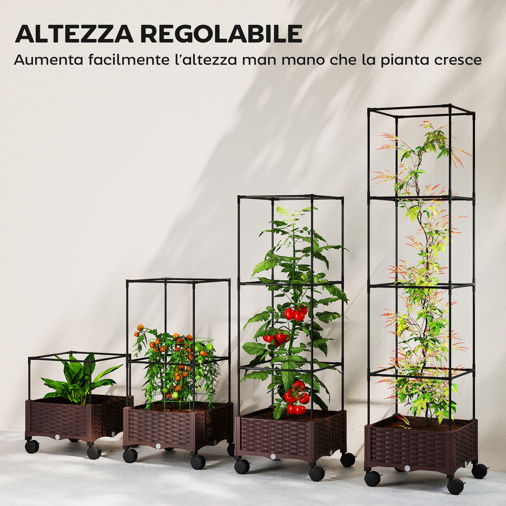 Outsunny 20L Raised Trellis Planter with Lockable Wheels and Self-Watering System, Brown