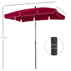 Outsunny 2x2.4m Rectangular Garden Umbrella with Adjustable Tilt, Red and Black