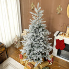 180cm Tall Snow-Covered Christmas Tree with Realistic Branches and Foldable Metal Base