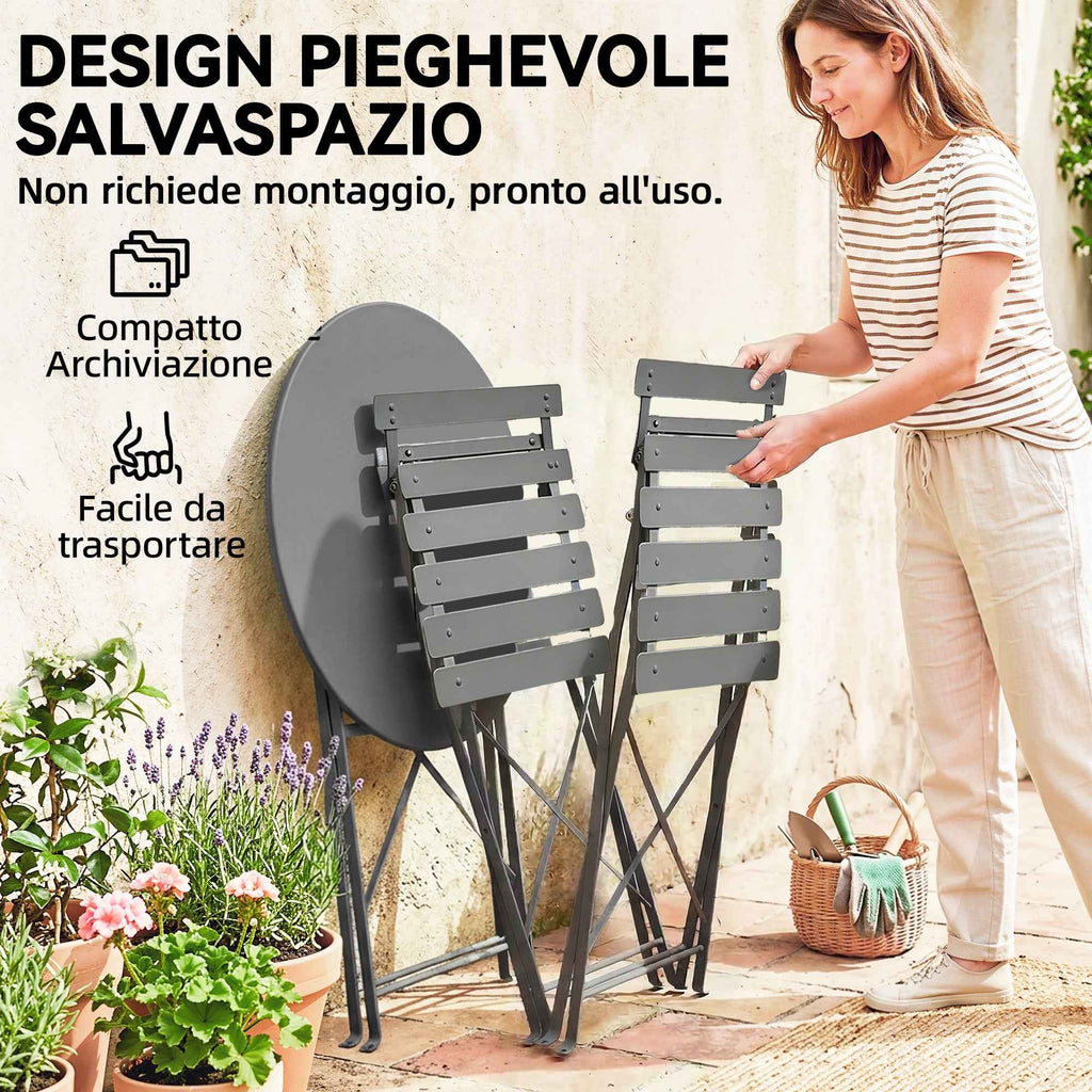 Outsunny Outdoor Bistro Set, Folding Garden Furniture with Table and 2 Chairs, Black.