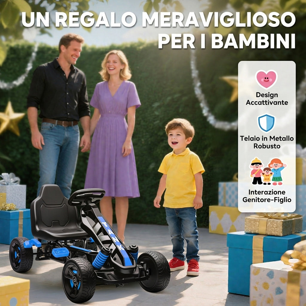 AIYAPLAY Pedal Go Kart for Kids Ages 3-6, 50kg Load Capacity, with Cup Holder and Non-Slip EVA Wheels, Blue
