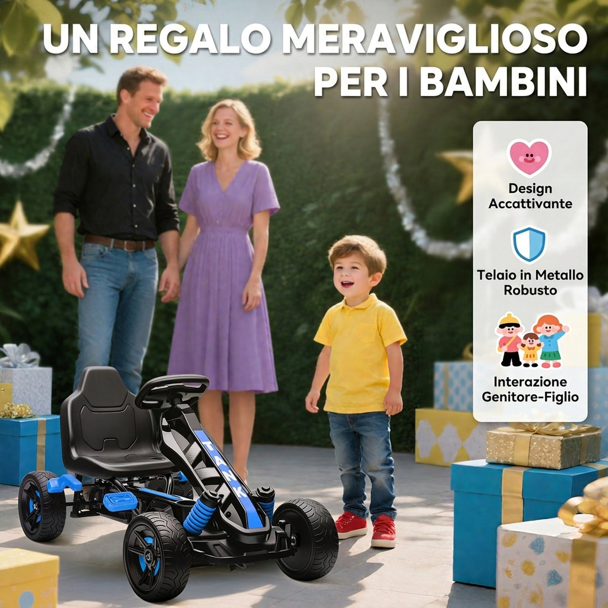 AIYAPLAY Pedal Go Kart for Kids Ages 3-6, 50kg Load Capacity, with Cup Holder and Non-Slip EVA Wheels, Blue