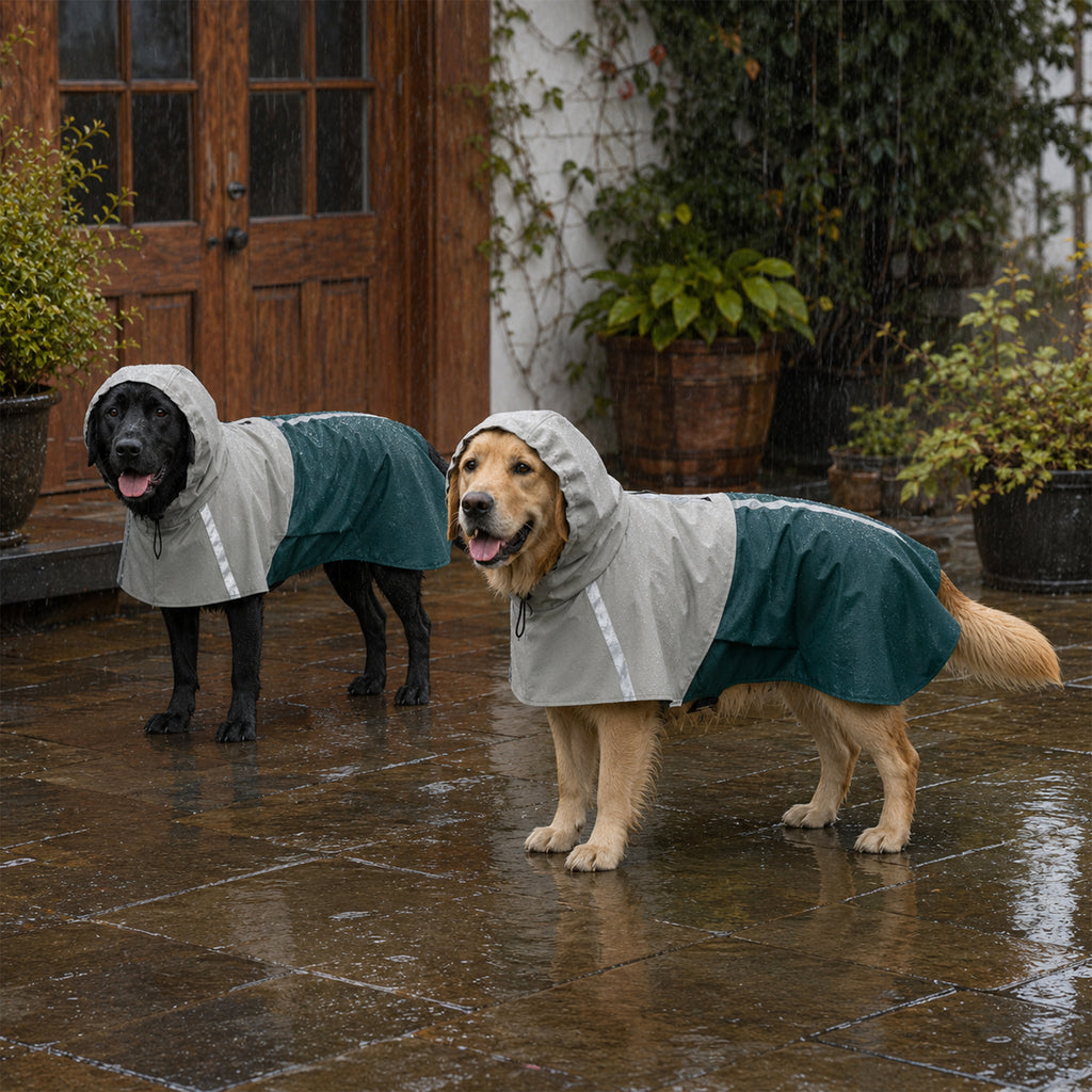 PawHut Dog Raincoat with Hood, Leash Hole, and Reflective Stripes, for Large Dogs, Green