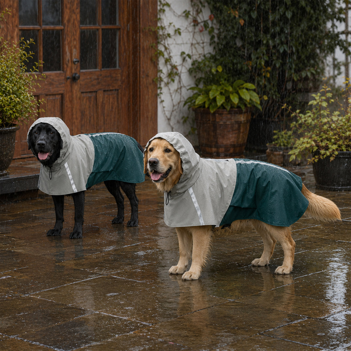 PawHut Dog Raincoat with Hood, Leash Hole, and Reflective Stripes, for Large Dogs, Green