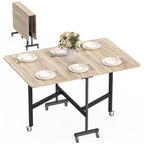 Folding Table for 4-6 People with 2 Drop-Leafs and Wheels with Brakes, 120x80x73 cm, Oak
