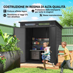 Garden Shed with 2 Entrances, 3 Windows and Air Vents, in PP and Aluminum, 182x182x196 cm, Dark Grey