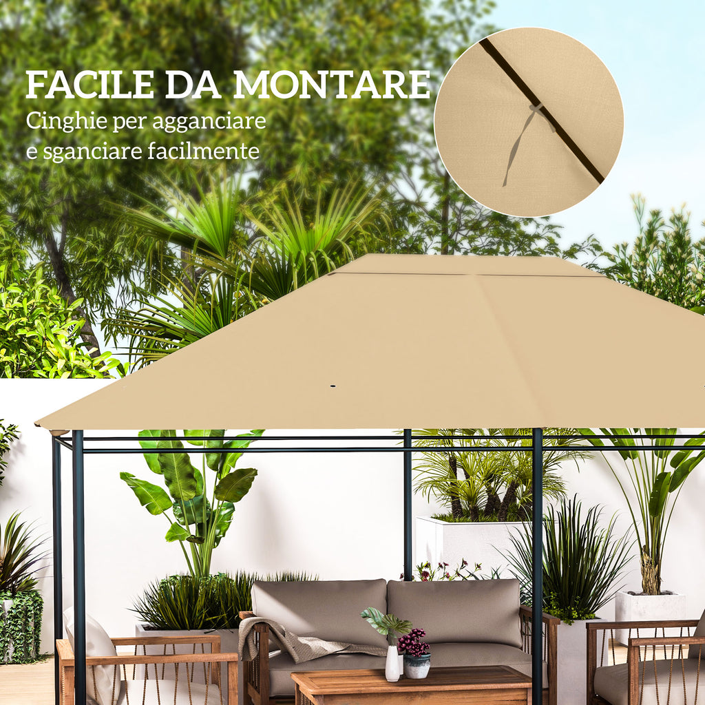 Outsunny 4x3m UV-Resistant Polyester Gazebo Replacement Roof with Air Vent, Khaki