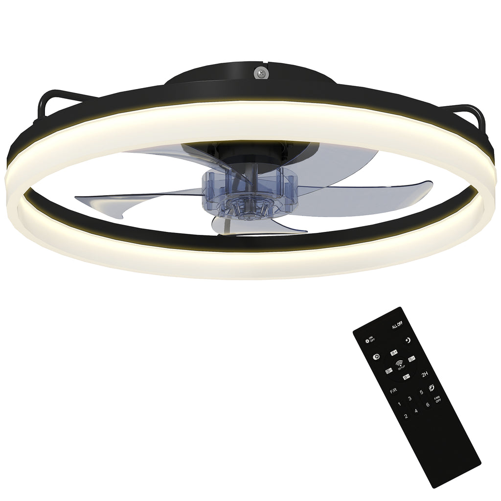 HOMCOM Steel and Plastic Ceiling Fan with Adjustable LED Light, Remote Control, Timer, 6 Speeds, Black