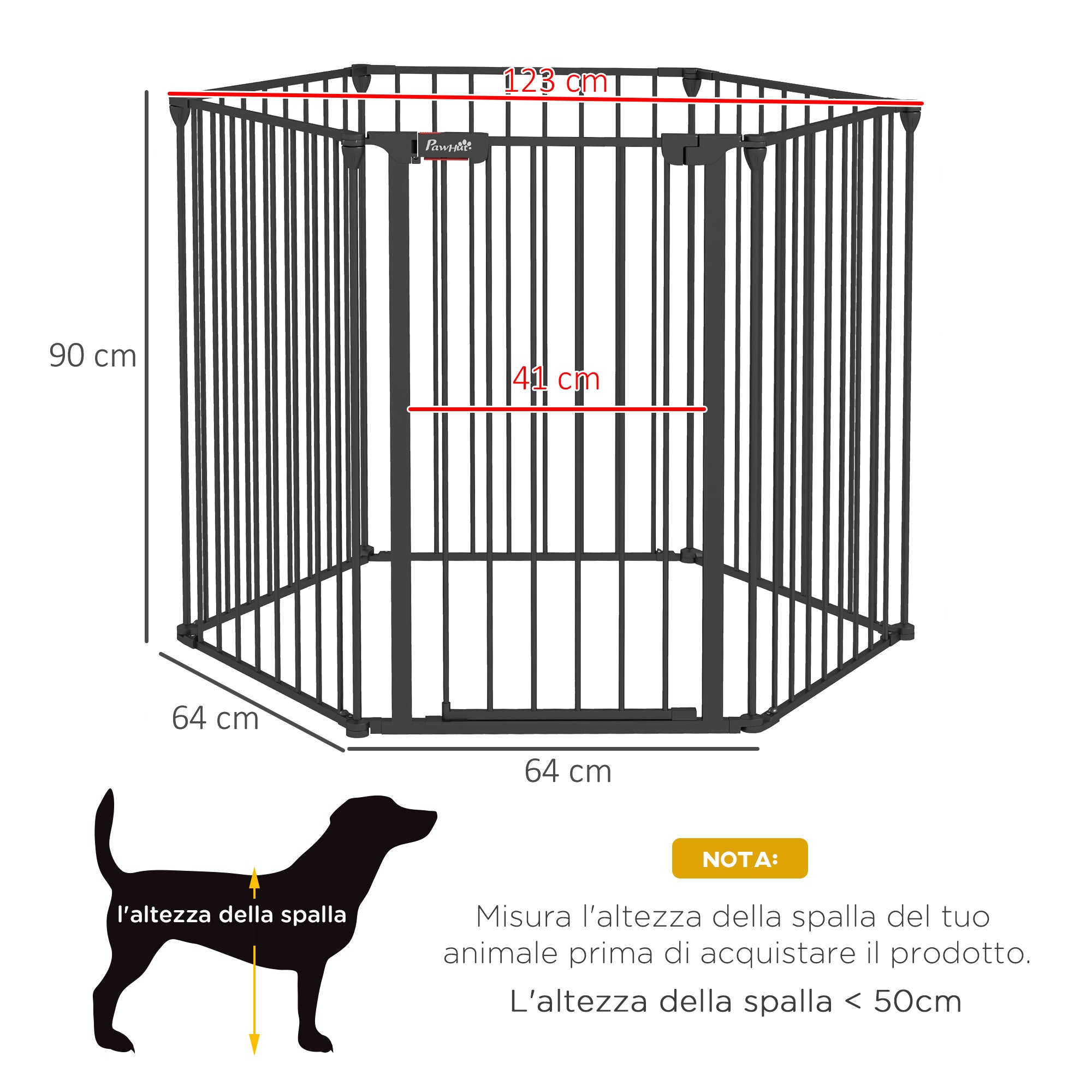PAWHUT DOG CANCELLINO Folding and modular medium size in metal and plastic, 123x102x90 cm, black - Borgè