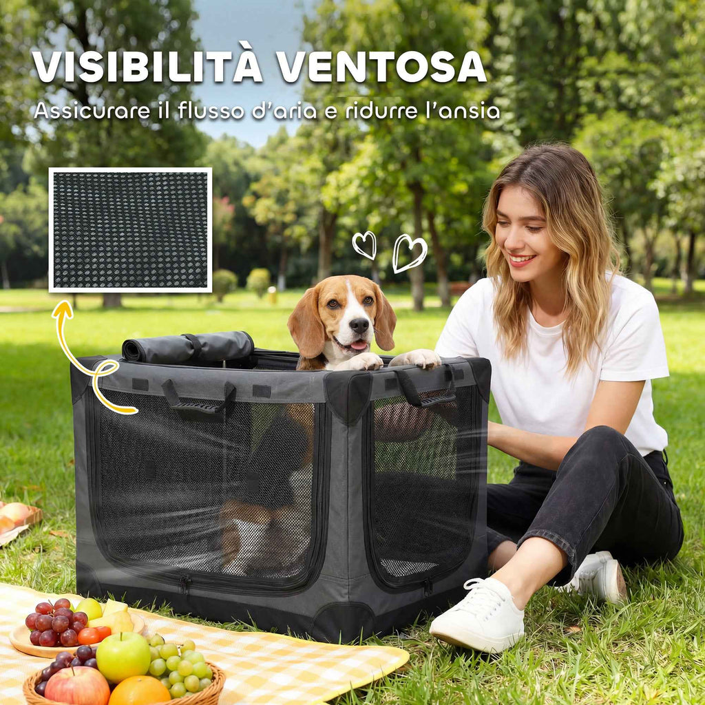 PawHut Soft Foldable Dog and Cat Carrier with Cushion, Washable Cover, Doors, Breathable 600D Oxford, 76x54x54 cm, Green