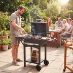 Outsunny Charcoal Barbecue with 2 Side Shelves, Thermometer, Lid and Wheels, 110x46.5x101 cm, Black