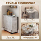 HOMCOM Folding Dining Table on Wheels with 2 Drawers, 2 Doors and Cabinet, Wooden, 140x76x74 cm, Cement Grey