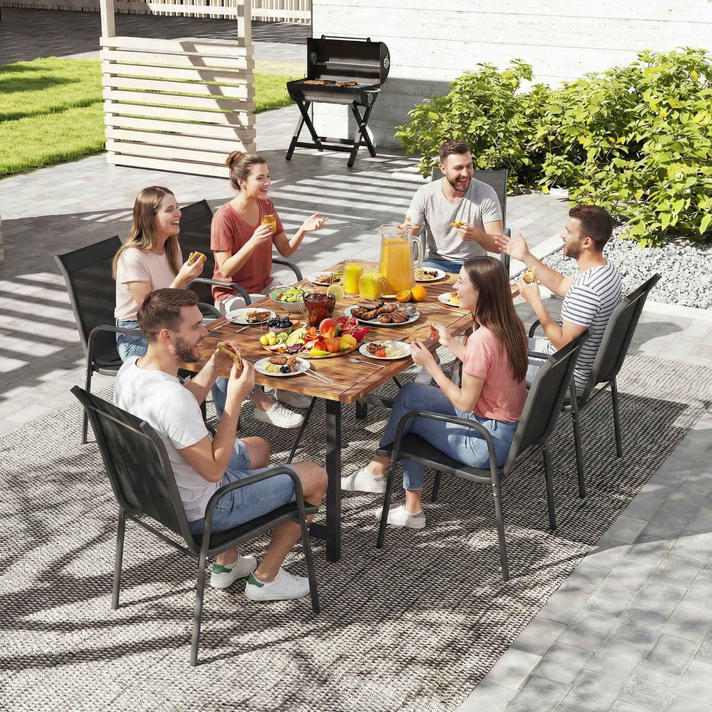 Outsunny Set of 6 Stackable and Breathable Chairs with Armrests and High Backrest, in Metal and Polyester, 51L x 69D x 87H cm, Black