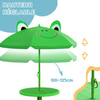 Garden Table and 2 Folding Chairs Set, Outdoor Table and Chairs with Umbrella for Children in Metal and Polyester, Green