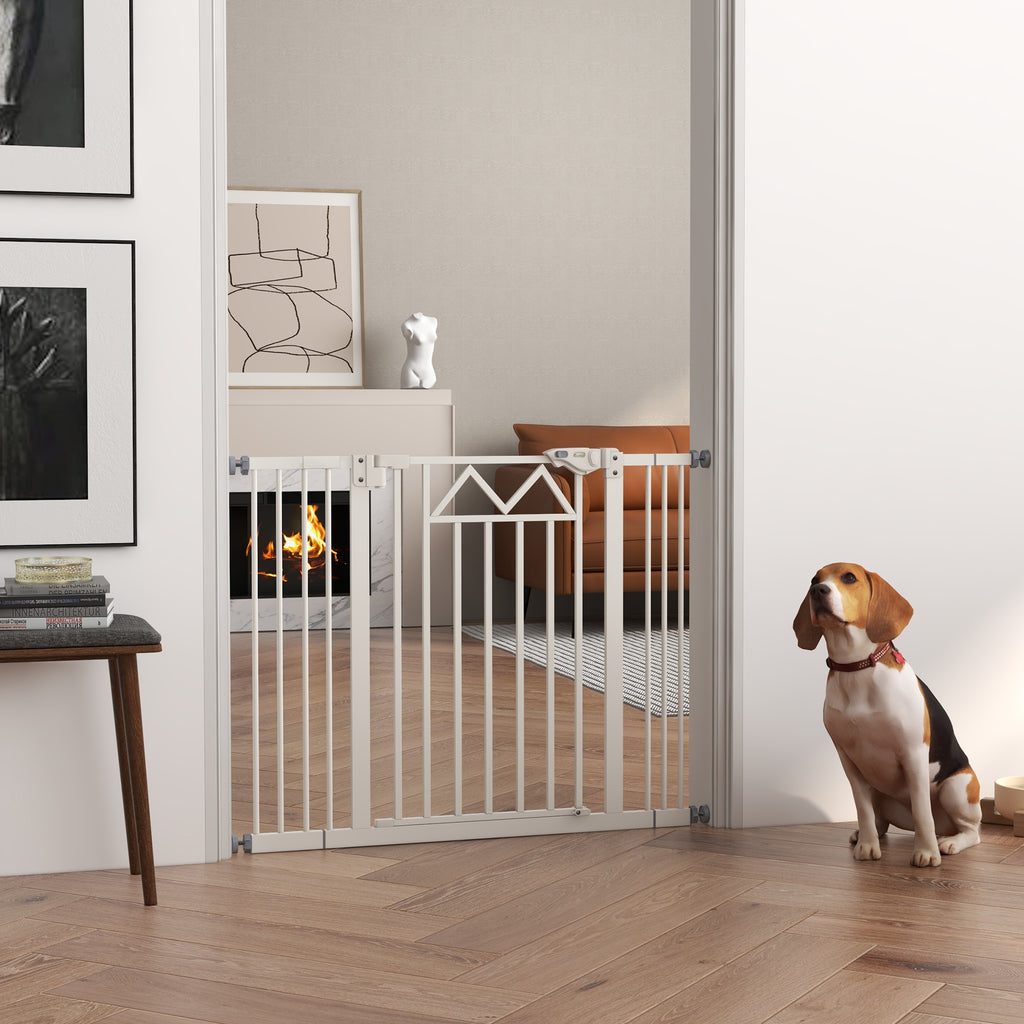 Small and Medium Dog Gate with Automatic Closing, in Steel and PA, 74-100x76 cm, White - Borgè