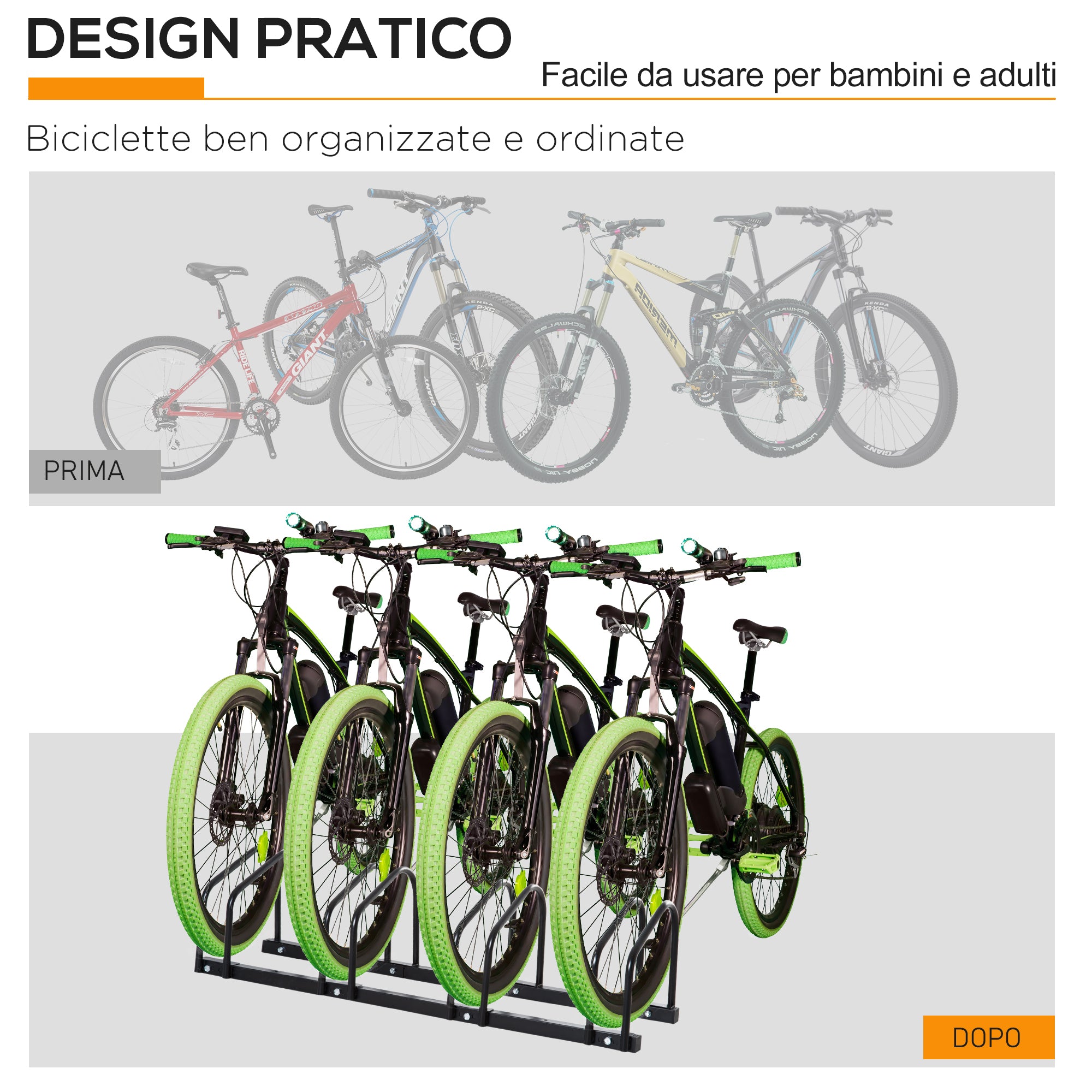 HOMCOM Bicycle Parking Rack for 4 Steel Bicycles, 110x33x27 cm, Black - Borgè