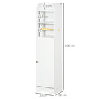 Bathroom Column with 3 Open Shelves and Adjustable 2-Tier Cabinet, Wooden, 23x18x100 cm, White