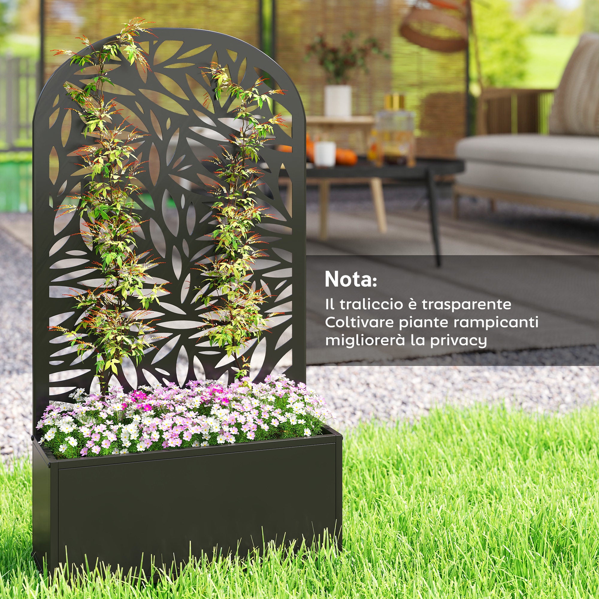 Outsunny Arched Trellis Planter with Drainage Holes, Metal, 61x23x113 cm, Black