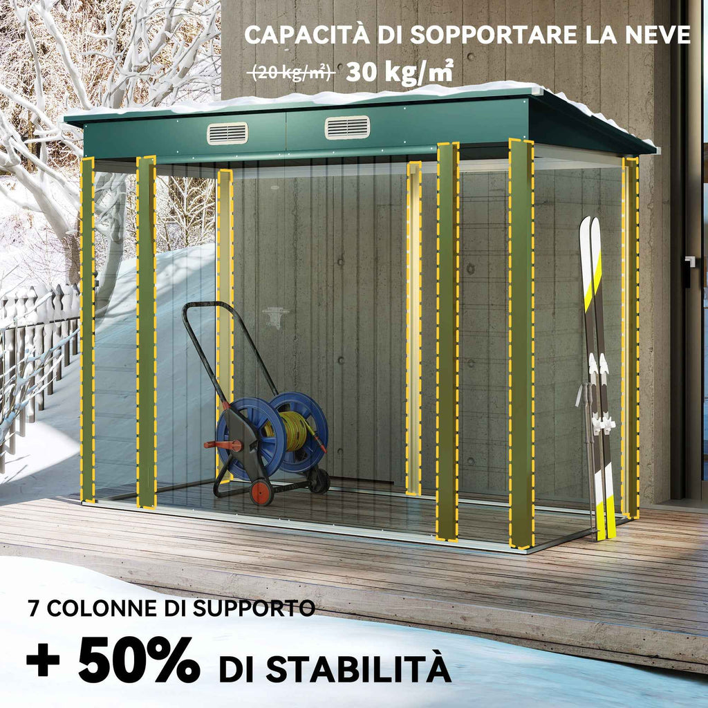 Outsunny Steel Tool Shed with 2 Vents and Latch, 249x121x183 cm, Green