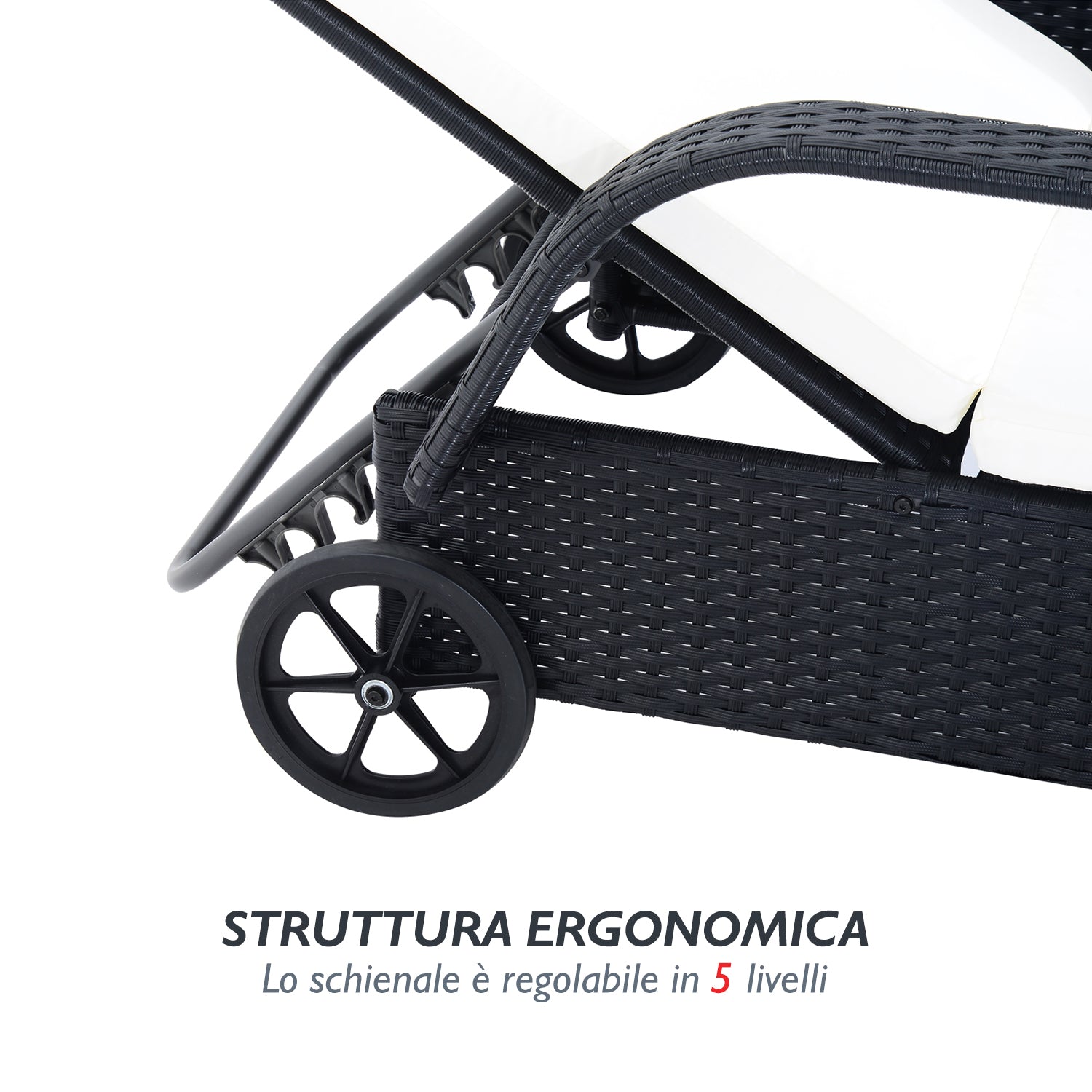 Garden Set with 2 Deck Chairs with Reclining Backrest and Low Table in PE Rattan, Black