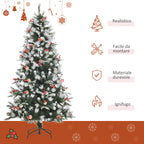 180cm Snowy Christmas Tree with Red Berries and White Pine Cones, Removable Folding Base, 678 Branches, Green