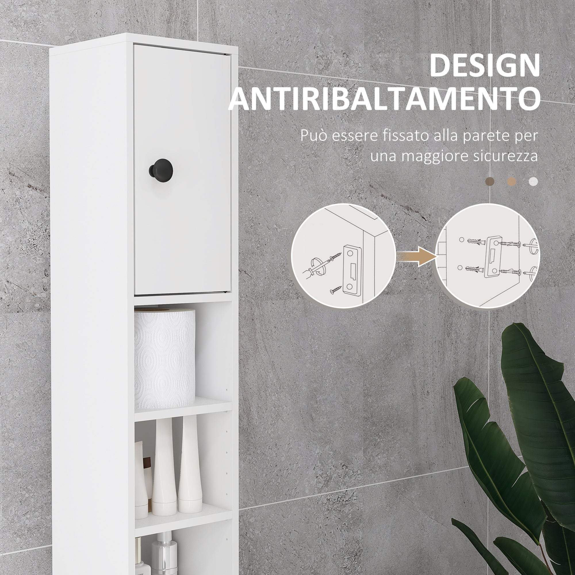 kleankin Bathroom Cabinet with Drawer, 2 Cabinets and 4 Open Shelves, Wooden, 20x20x180 cm, White