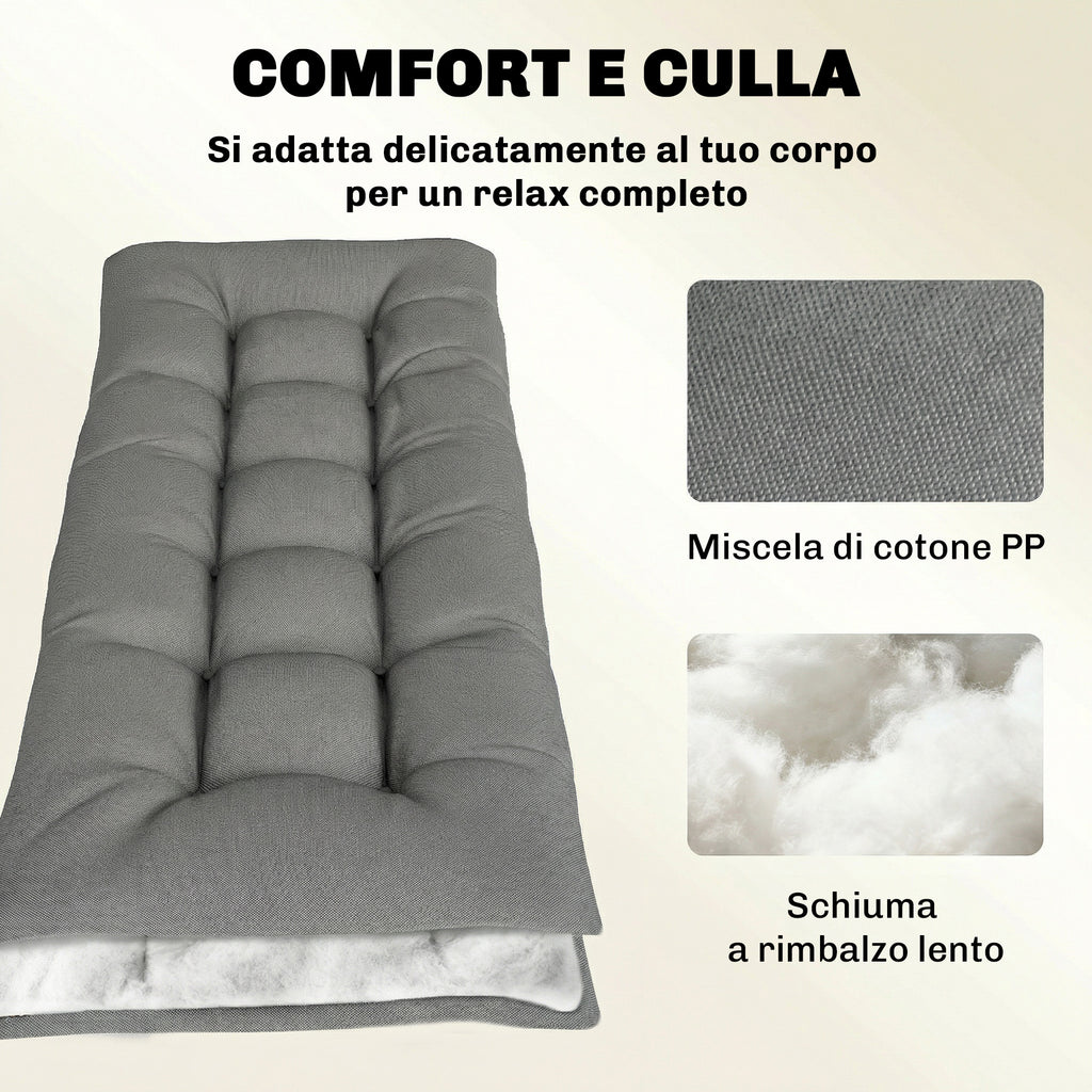 Outsunny Outdoor Chaise Lounge Cushion UV50+, 198 x 65 cm, Light Grey