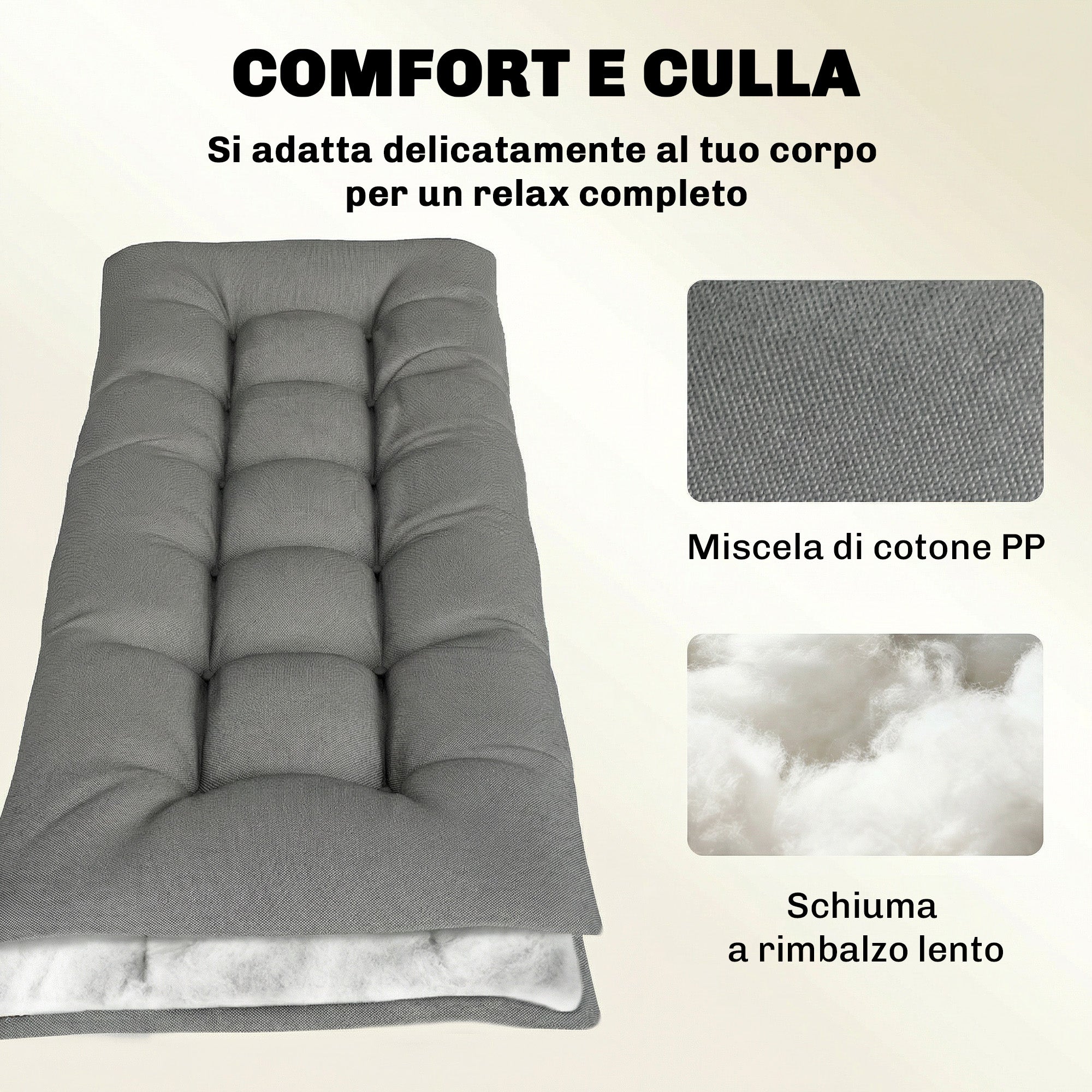 Outsunny Outdoor Chaise Lounge Cushion UV50+, 198 x 65 cm, Light Grey