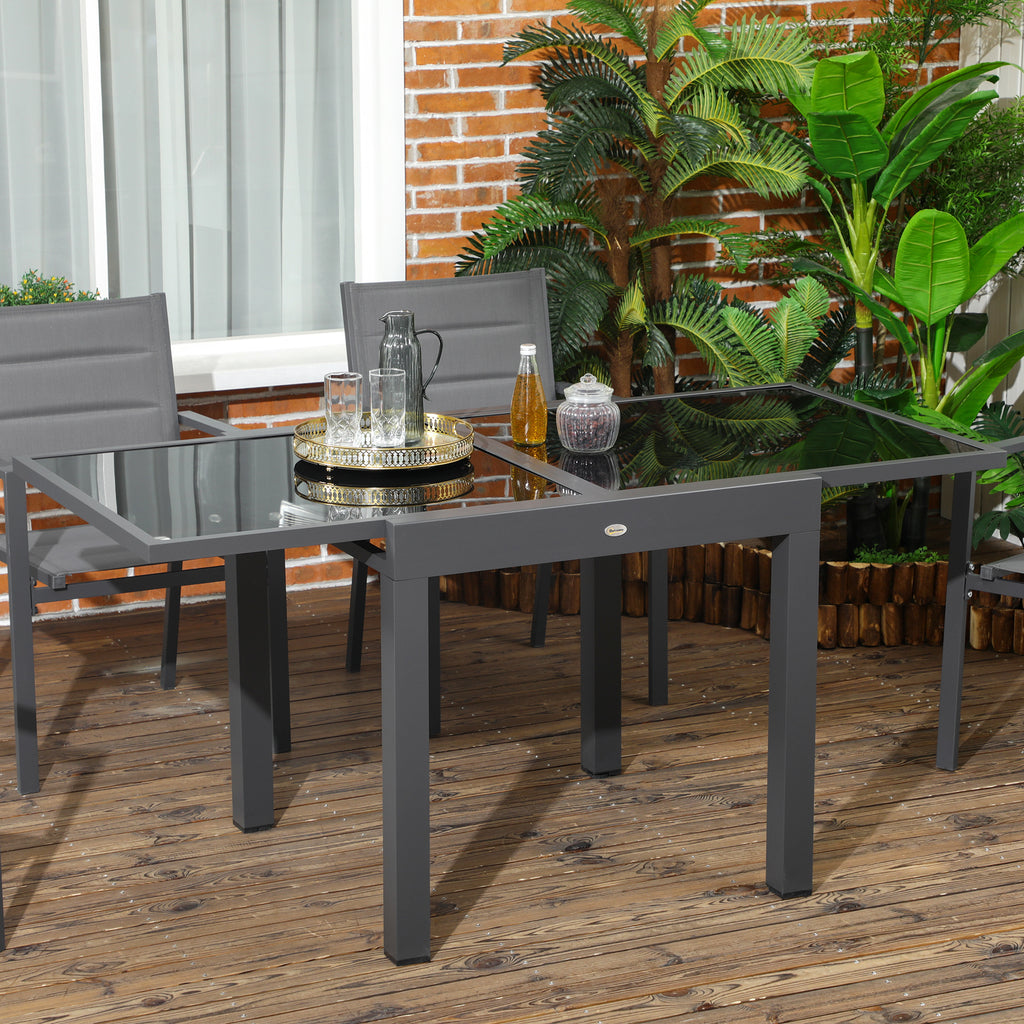 Extendable Garden Dining Table with Glass and Aluminum Top, 80-160x80x75 cm, Black