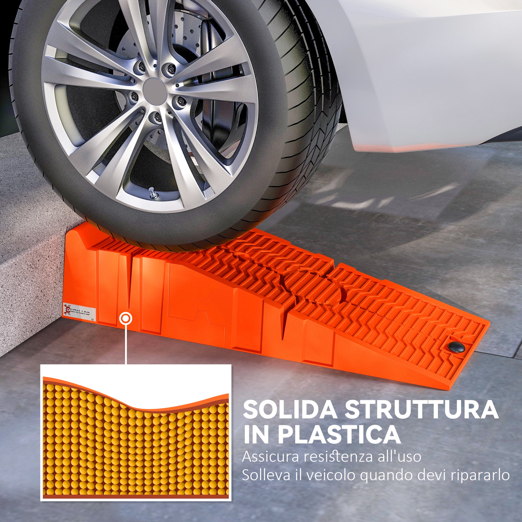 Set of 2 Plastic Car Ramps with Maximum Load 5 Tons, 91x30x21 cm, Orange