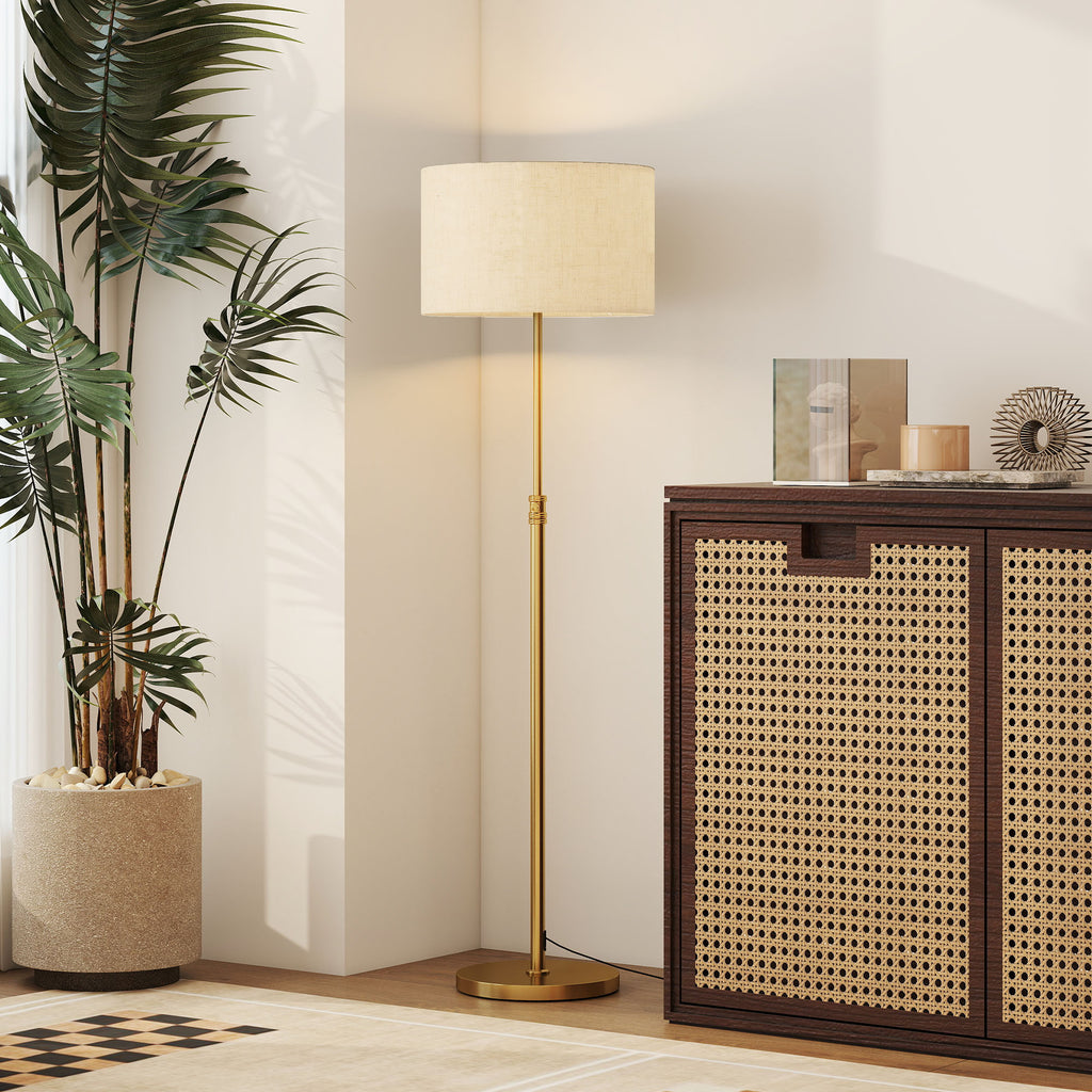 Floor Lamp with Remote Control and Adjustable Brightness 3000K-6000K, Fabric Lampshade, Gold