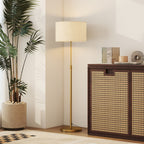 Floor Lamp with Remote Control and Adjustable Brightness 3000K-6000K, Fabric Lampshade, Gold