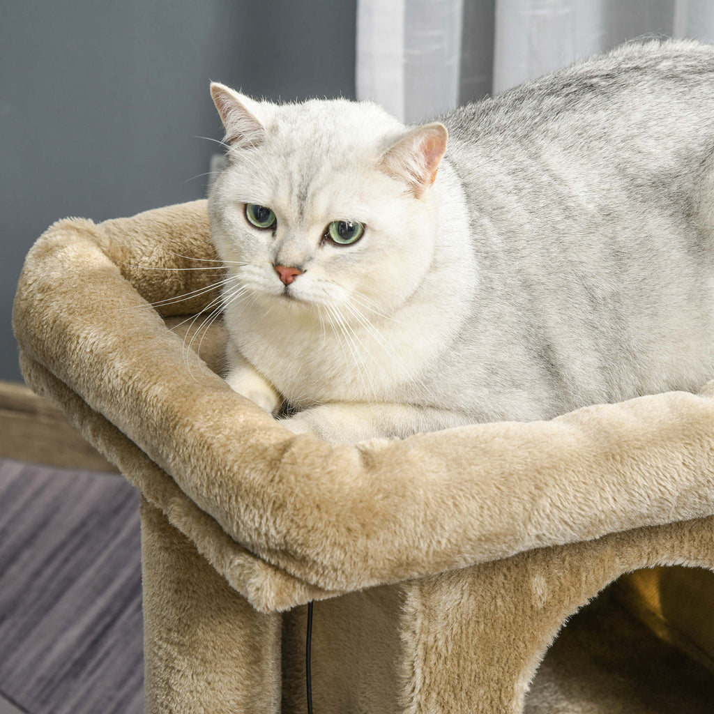 Plush Cat Tree with Cat House and Bed, Jute Scratching Post and Ball, Brown