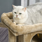Plush Cat Tree with Cat House and Bed, Jute Scratching Post and Ball, Brown