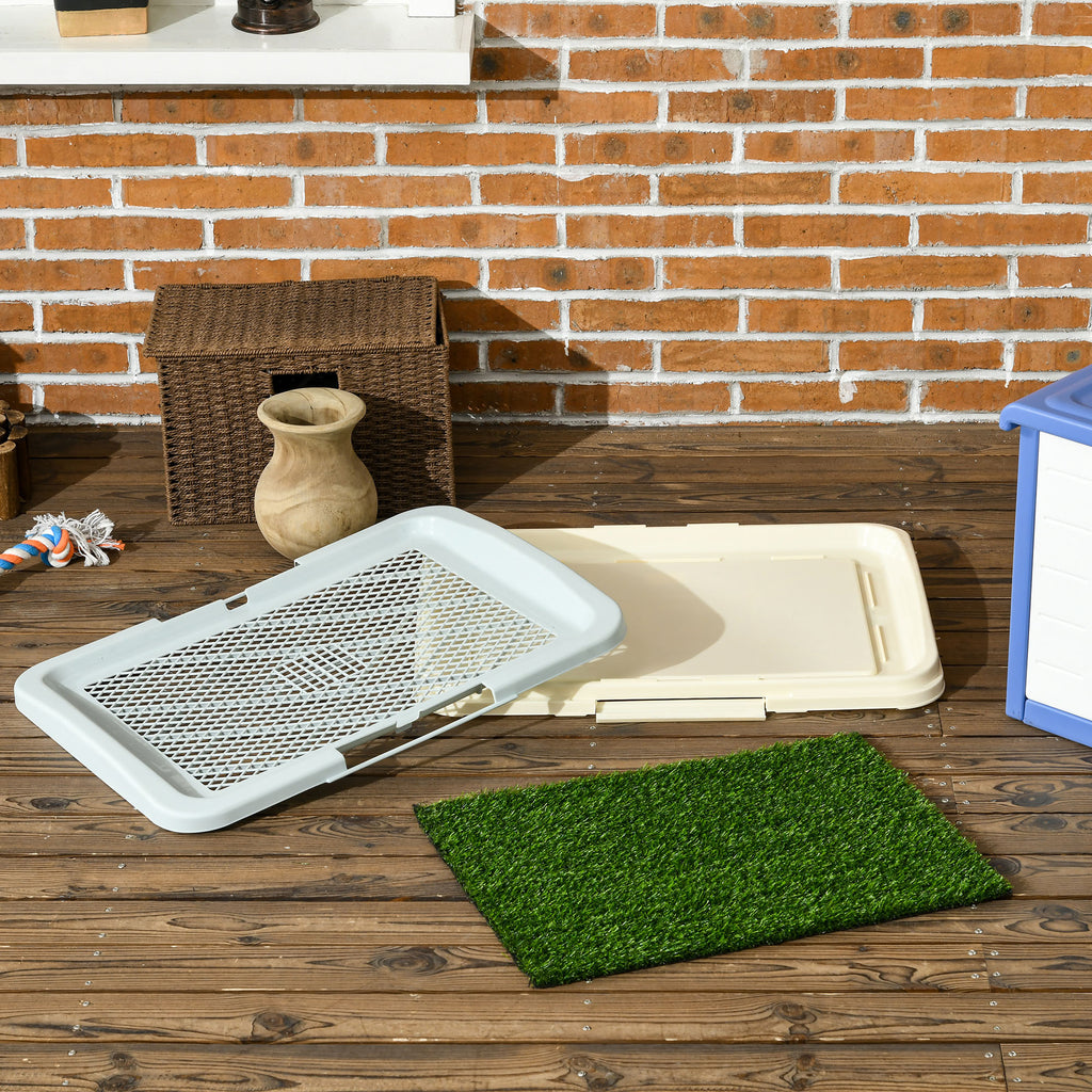 PawHut 3-Layer Dog Litter Box with Synthetic Grass, Grid and Bottom Tray, 63x48.5cm - Borgè