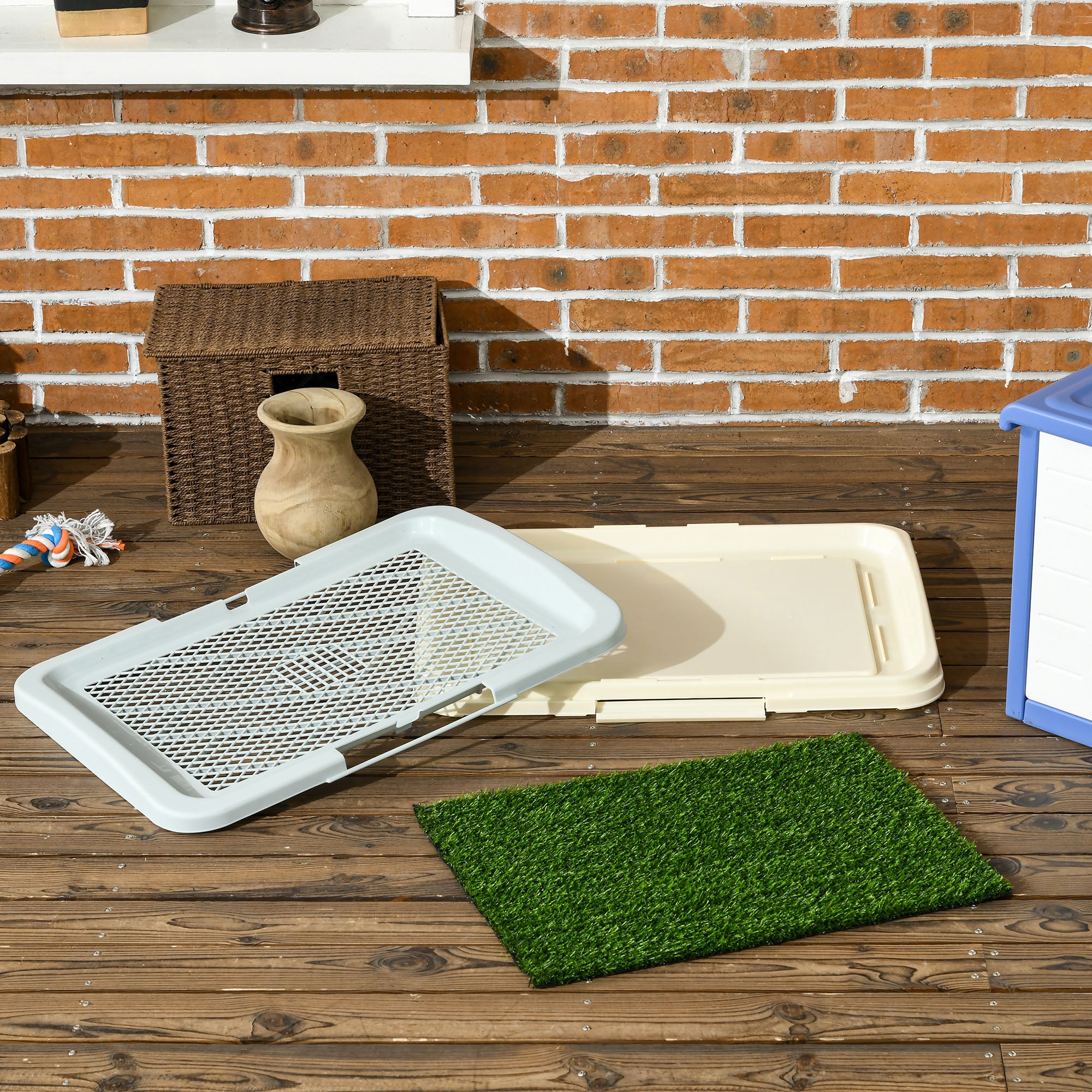 PawHut 3-Layer Dog Litter Box with Synthetic Grass, Grid and Bottom Tray, 63x48.5cm - Borgè