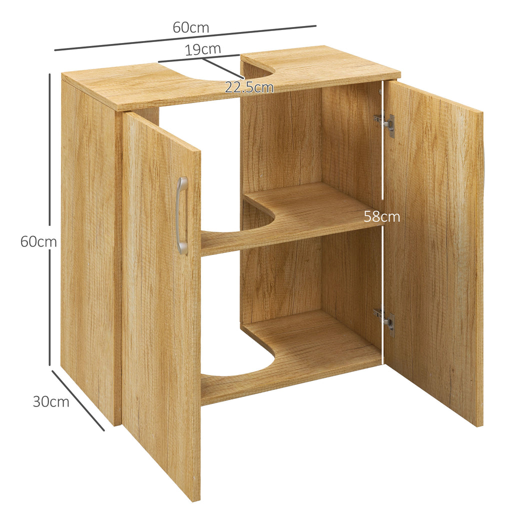 Bathroom Cabinet with 2 Doors and 2 Wooden Shelves, Natural Color